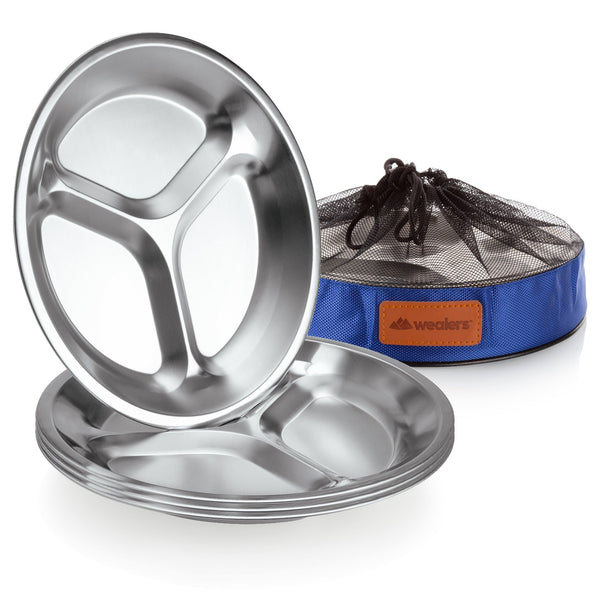 Stainless Steel Sectioned Plates 4-Pk - Wealers