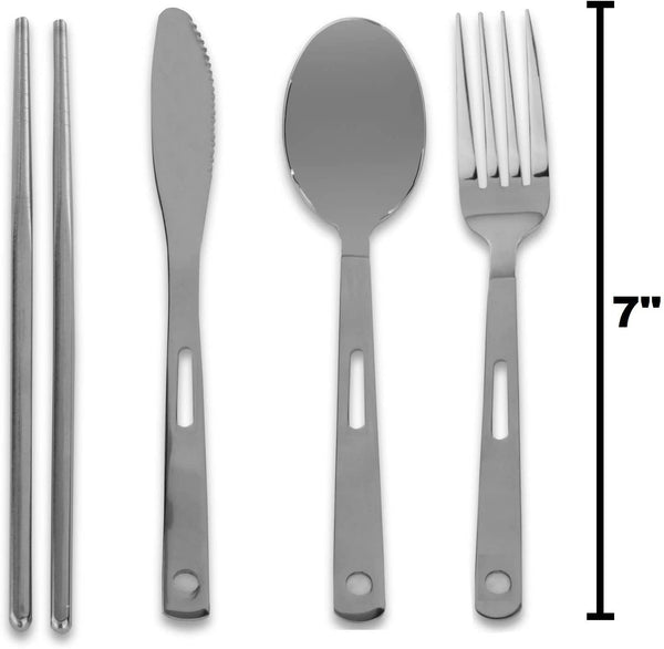 Complete Messware Kit Polished Stainless Steel Dishes Set | Tableware | Dinnerware | Camping | Buffet | Comes in Mesh Bags (4 Person Set) - Wealers