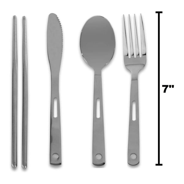 Complete Messware Kit Polished Stainless Steel Dishes Set | Tableware | Dinnerware | Camping | Buffet | Comes in Mesh Bags (4 Person Set) - Wealers