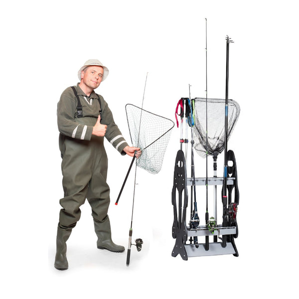 16 Fishing Rod Holder Storage Rack Fishing Pole Stand Garage Organizer Space Saver, Designed to Holds Any Type Rod Hiking Sticks Will Keep It Steady - Wealers