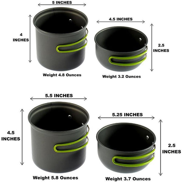 7 Pc outdoor cookware kit - includes 3 pc folding cutlery set - Wealers