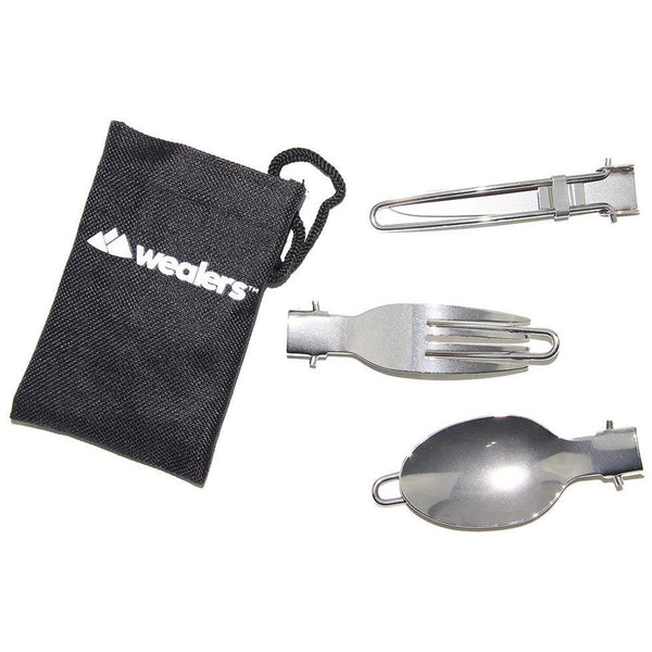 7 Pc outdoor cookware kit - includes 3 pc folding cutlery set - Wealers