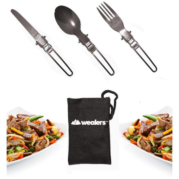 3 Pc Stainless Steel Folding Cutlery set - Wealers