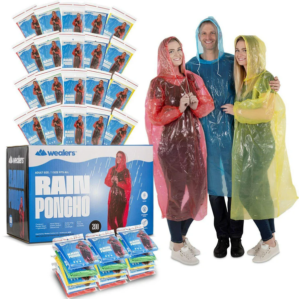Bulk Emergency Disposable RAIN PONCHOS For Adults Teens With Sleeves and Hood String Excellent Quality