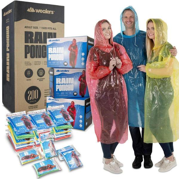 Bulk Emergency Disposable RAIN PONCHOS For Adults Teens With Sleeves and Hood String Excellent Quality