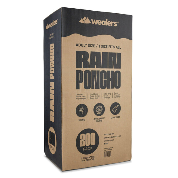 Bulk Emergency Disposable RAIN PONCHOS For Adults Teens With Sleeves and Hood String Excellent Quality - Wealers