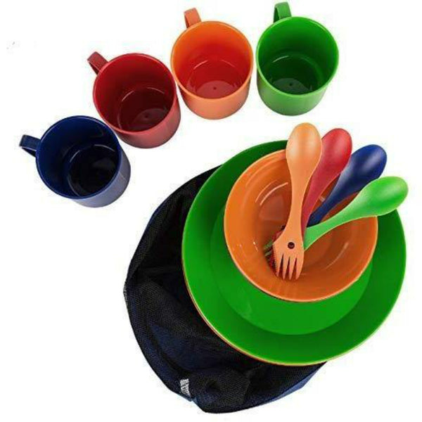 16-Piece Plastic Outdoor Dinnerware Camping Dish Set - Wealers