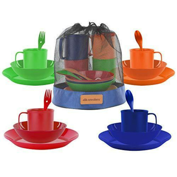 16-Piece Plastic Outdoor Dinnerware Camping Dish Set - Wealers