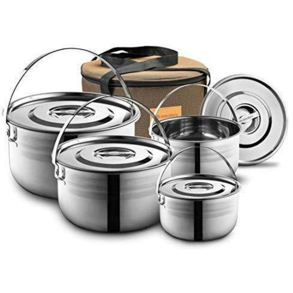 5 Pc stainless steel Pots and Pans Cookware Kit for Camping and Kitchen - Wealers