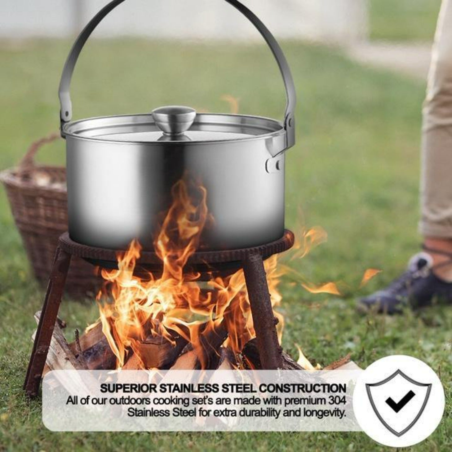 NEW! Camping Cookware Set 304 Stainless Steel 8Piece Pots & Pans Wealers