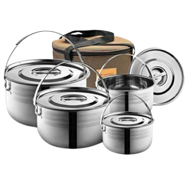 5 Pc stainless steel Pots and Pans Cookware Kit for Camping and Kitchen - Wealers