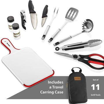 11 Piece Camp Kitchen Cooking Utensil Set Travel Organizer Grill  Accessories Compact Gear for Backpacking BBQ