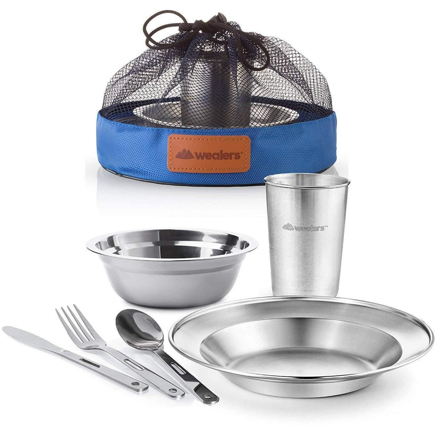 Wealers Stainless Steel Plates and Bowls Camping Set Small and Large  Dinnerware for Kids, Adults, Family | Camping, Hiking, Beach, Outdoor Use |  Incl.