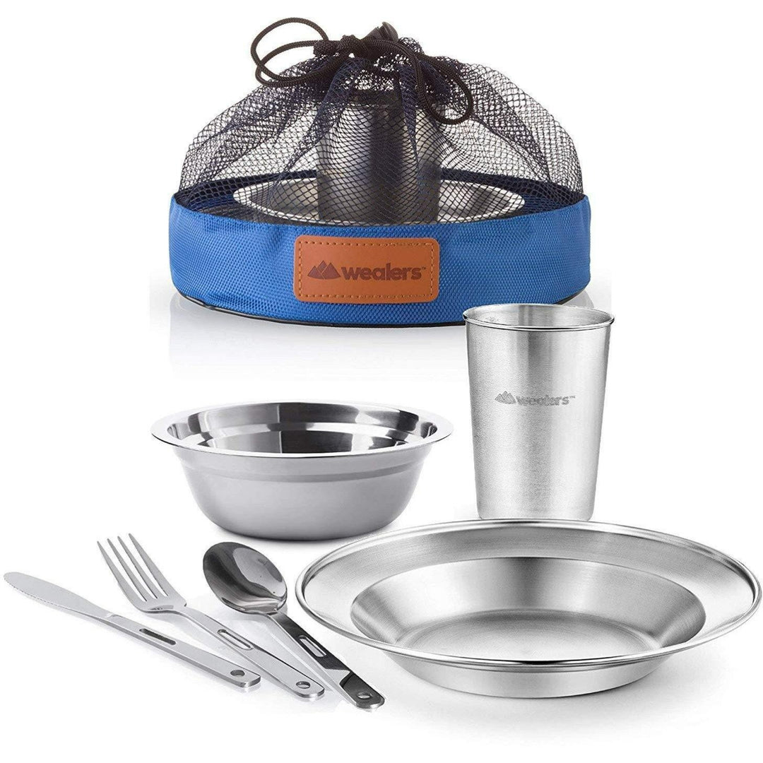Wealers Unique Complete Messware Kit Polished Stainless Steel Dishes Set| Tableware| Dinnerware| Camping| Buffet| Includes - Cups | Plates| Bowls| Cut