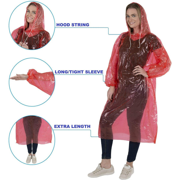 Bulk Emergency Disposable RAIN PONCHOS For Adults Teens With Sleeves and Hood String Excellent Quality - Wealers