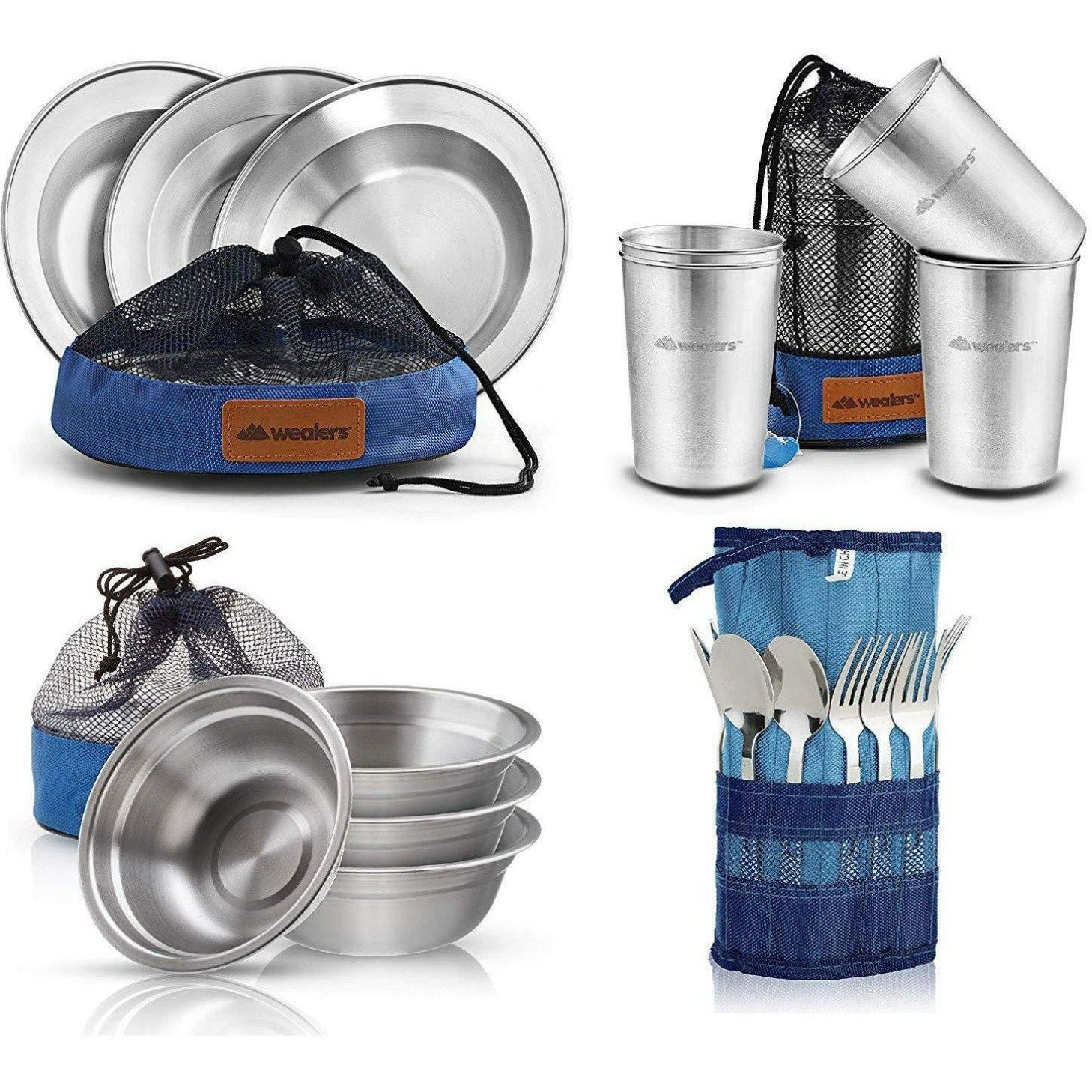 Wealers Portable Outdoor Cookware: 8pc Stainless Steel Pots And Pans With Travel Tote For