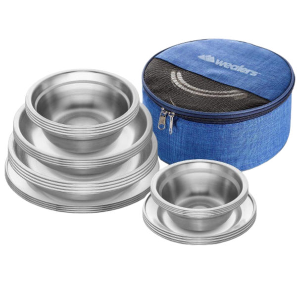 Stainless Steel Plates and Bowls Camping Dinnerware Set for Kids and Adults with Travel Kit - Wealers