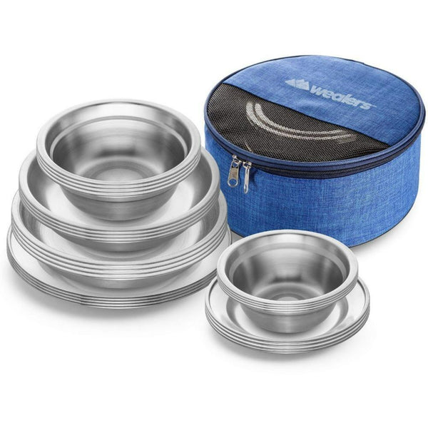 Stainless Steel Plates and Bowls Camping Dinnerware Set for Kids and Adults with Travel Kit - Wealers