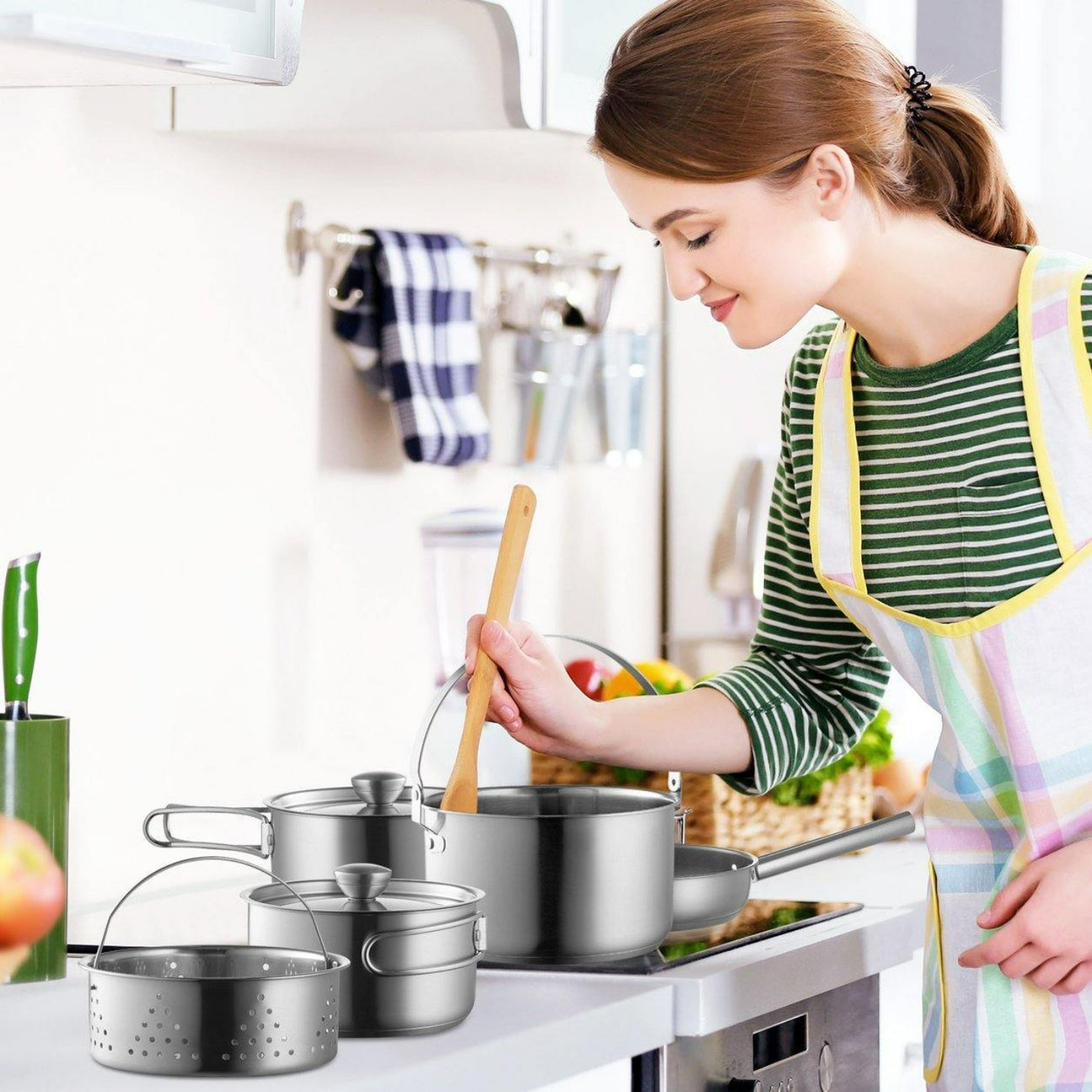 NEW! Camping Cookware Set 304 Stainless Steel 8Piece Pots & Pans Wealers