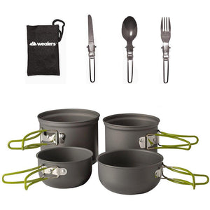 7 Pc outdoor cookware kit - includes 3 pc folding cutlery set - Wealers