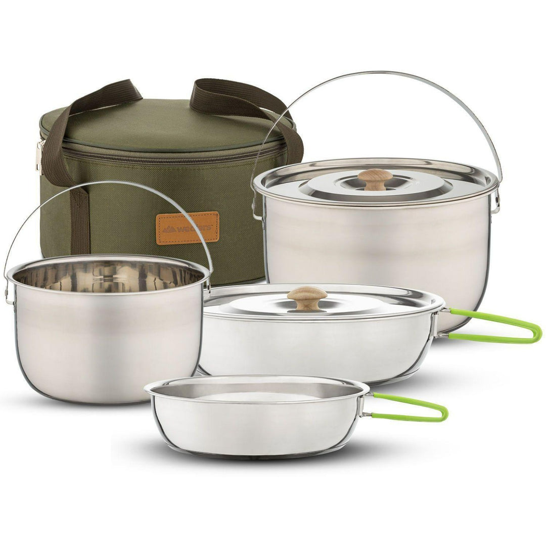 Camping Cookware Set - Compact Stainless Steel Campfire Cooking