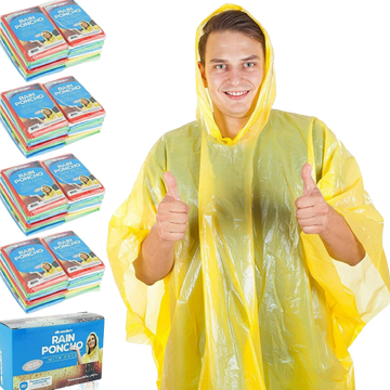 Wealers Poncho One Size Fit All with Hood 10 pieces in display box 5 different