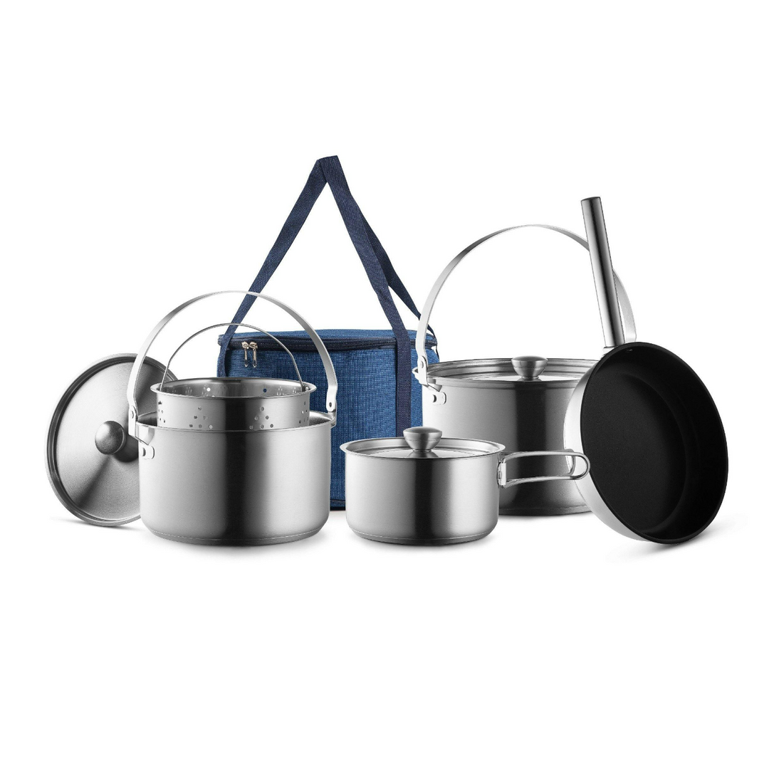 NEW! Camping Cookware Set 304 Stainless Steel 8-Piece Pots & Pans