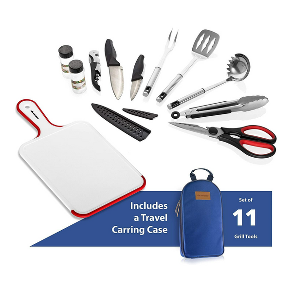 11 Piece Camp Kitchen Cooking Utensil Set Travel Organizer Grill Accessories Compact Gear for Backpacking BBQ Camping Hiking and Travel - Wealers