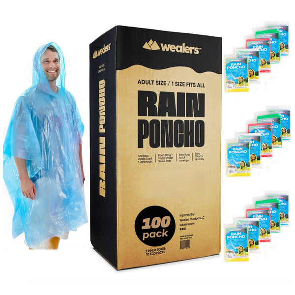 Disposable Waterproof Rain Ponchos for Adults Teens - Bulk Pack for Women Men Emergency Raincoat Big Groups Theme Parks Camping Outdoors - Wealers