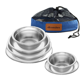 Wealers Set Da 4 Piatti In Acciaio Inox, Ultra-portatili Con Borsa Da Viaggio In Rete, Per Campeggio E Picnic - 2