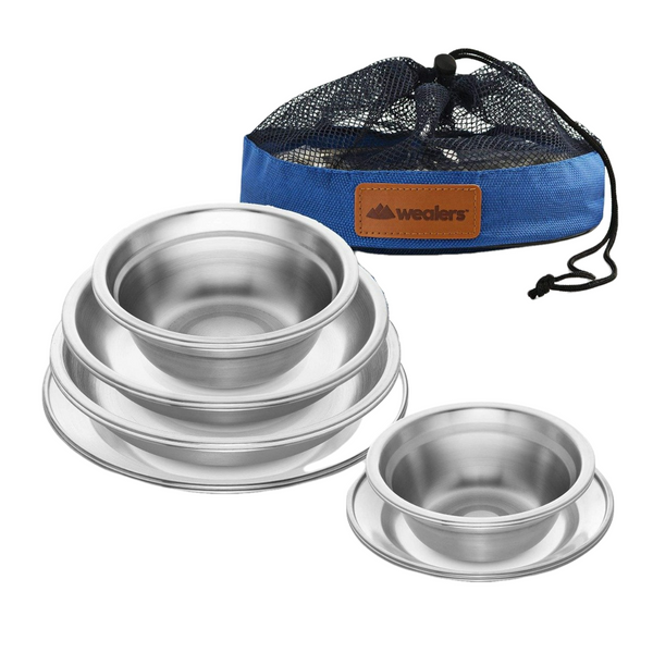 Stainless Steel Plates and Bowls Camping Dinnerware Set for Kids and Adults with Travel Kit - Wealers