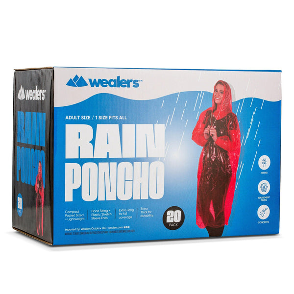 Bulk Emergency Disposable RAIN PONCHOS For Adults Teens With Sleeves and Hood String Excellent Quality - Wealers