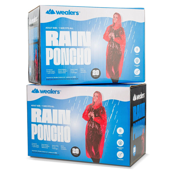 Bulk Emergency Disposable RAIN PONCHOS For Adults Teens With Sleeves and Hood String Excellent Quality - Wealers