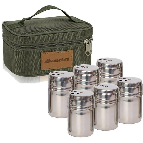 6 PC STAINLESS STEEL SPICE SHAKERS KIT - Wealers