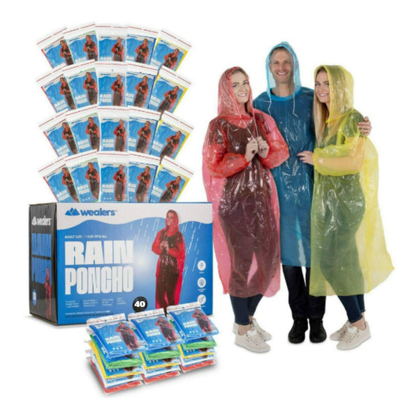 Bulk Emergency Disposable RAIN PONCHOS For Adults Teens With Sleeves and Hood String Excellent Quality - Wealers